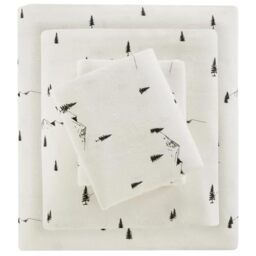 WOOLRICH Sheet Warm & Breathable Cotton Flannel Bedding Bed Sheets, All Elastic Pocket Sheet Set Fits Up to 14'' Mattress, All Season, Lightweight, Soft Cotton Sheets, Queen Black Pine Trees 4 Piece