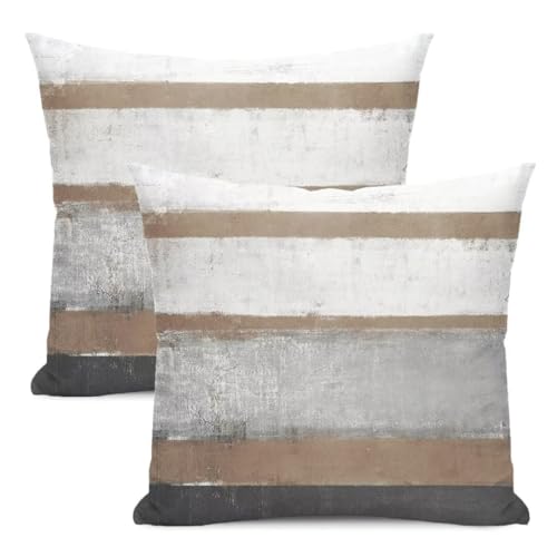 AEIOAE Outdoor Brown Pillow Covers 24x24 Set of 2 Light Brown Gray Striped Decorative Throw Pillow Cotton Square Modern Abstract Art Painting Cushion Cover Decor for Home Couch Sofa Bedroom