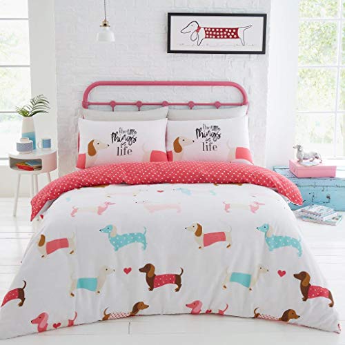 Gaveno Cavailia Luxurious Sausage Dog Bed Set with Duvet Cover and Pillow Cases, Polyester-Cotton, Pink, King