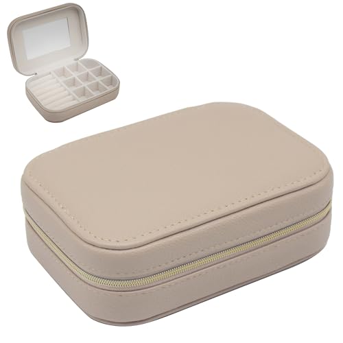 Lesser & Pavey Square Beige Faux Leather Lockable Jewellery Box - Secure Closure, Protective Lining, Organised Sections, Portable Design, Thoughtful Present