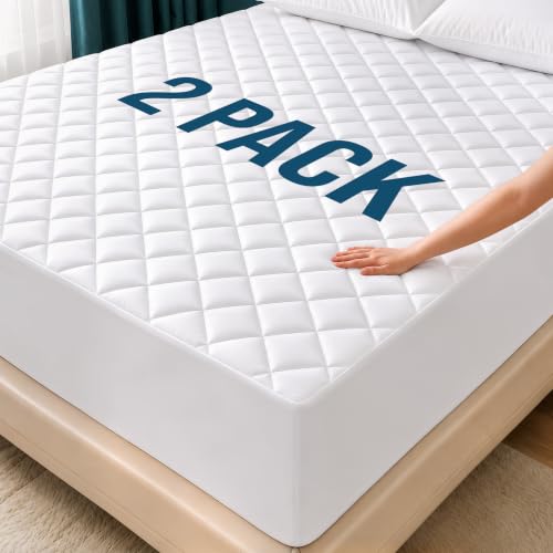 Utopia Bedding 2 Pack Quilted Fitted Mattress Pad, Full Size, Elastic Fitted Mattress Topper Protector and Cover Stretches up to 16 Inches Deep, Machine Washable (White)