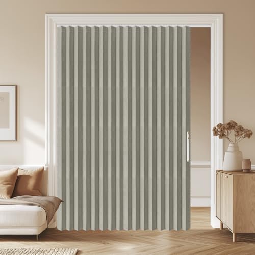 AJAZZ 100% Blackout Curtains Invisible Folding Door Curtain Accordion Doors Interior for Bedroom Living Room Doorway Curtain Sets Included Tracks (1 Pack, 73W x 79 L, Grey)