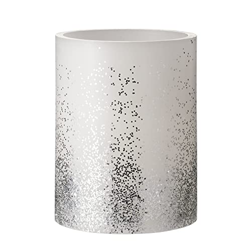 Pauleen 48247 Glowing Glitter Big Candle Wax Candle with Battery and Timer Function 6H Timer White/Silver, Set of 1