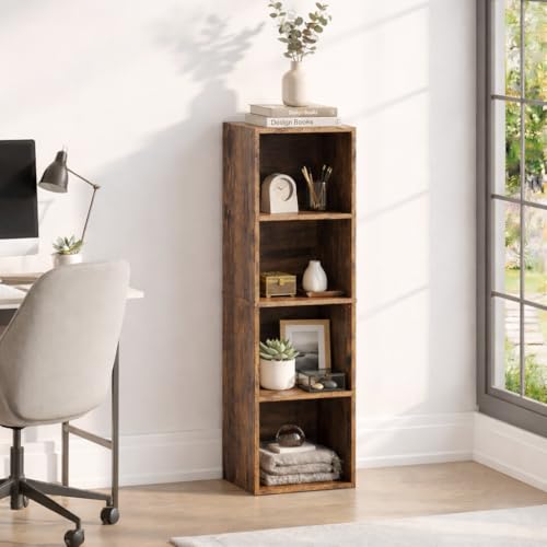 Vida Designs Oxford 4 Tier Cube Bookcase, Dark Wood, Wooden Shelving Display Storage Unit Office Living Room Furniture