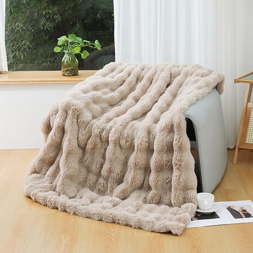 UKELER Faux Fur Throw Blanket Plush Thick Fleece Blanket Fluffy Cozy Soft Warm Blankets Throws for Bed, Couch, Sofa, Office, Camping 50''x60'' Camel