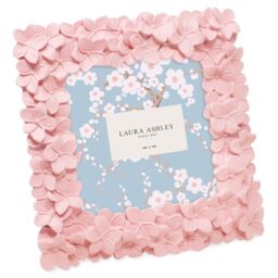 Laura Ashley 4x4 Pink Flower Textured Hand-Crafted Resin Picture Frame with Easel & Hook for Tabletop & Wall Display, Decorative Floral Design Home Décor, Photo Gallery, Art, More (4x4, Pink)