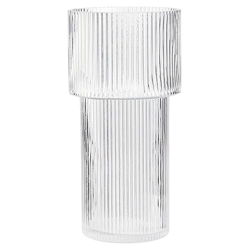 YANWE1 Large Glass Vase - 12 Inch Tall Ribbed & Fluted Modern Vase for Living Room, Dining Table, Entryway, Mantle, Shelf, Wedding, Office