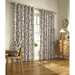 furn. Reno Geometric Eyelet Curtain Pair - Charcoal/Gold - 168x183cm