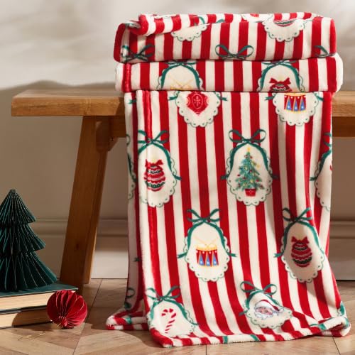 Catherine Lansfield Christmas Vintage Stripe 130x170cm Blanket Throw Red