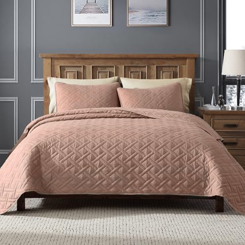 ClevaHome Quilt Set ??? Ultra Soft and Lightweight Diamond Stitched Bedding for All Seasons ??? Includes 1 Quilt and 1 Pillow Shams (Twin, Sandy Brown)