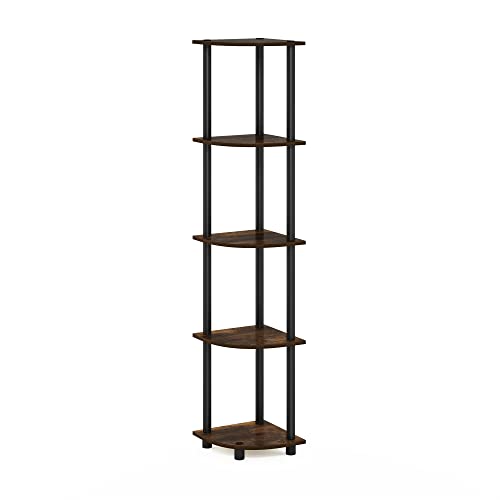 Furinno TURN-N-TUBE 5-Tier Corner Shelf, Bookcase, Amber Pine