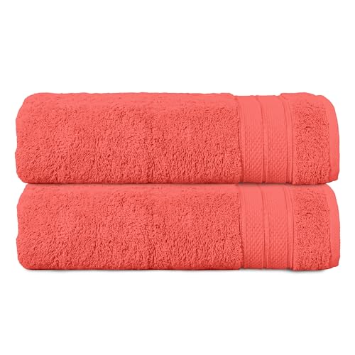Elegant Comfort Three Line Popcorn Towel Set for Bathroom 27 x 54 inches, Premium Hotel Quality 2-Pack Bath Towels, 100% Turkish Cotton, Soft and Durable, Quick Dry and Highly Absorbent, Coral