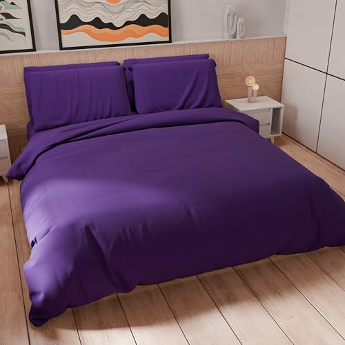 PETTI Artigiani Italiani - Double Duvet Cover Set 240 x 220 cm (2 Pillowcases 63 x 63 cm Included), Soft Microfibre Duvet Cover Set, Plain Purple