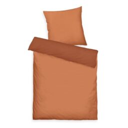 TOM TAILOR TWO Tone Solid Colours Satin Bed Linen 80 x 80 cm + 155 x 220 cm with Double Stitching on Pillow Reversible Motif and Coloured Brand Zip Two Tone Solid Colours Orange (Warm Coral)