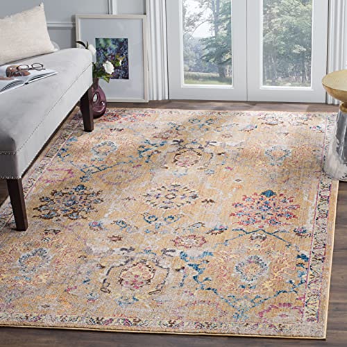 Safavieh Trendy New Transitional Indoor Woven Rectangle Area Rug, Bristol Collection, BTL347, in Camel / Blue, 155 X 229 cm for Living Room, Bedroom or Any Indoor Space