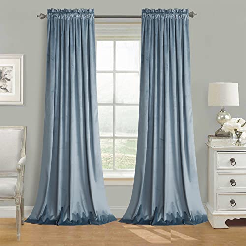 Roslynwood - Velvet Curtains Blackout Light Blocking Decorative Classic Christmas Thermal Insulated Window Treatment Rod Pocket 52 x 96 inches W x L 2 Panels, Stone Blue