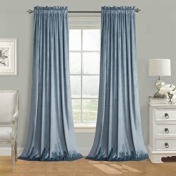 Roslynwood - Velvet Curtains Blackout Light Blocking Decorative Classic Christmas Thermal Insulated Window Treatment Rod Pocket 52 x 96 inches W x L 2 Panels, Stone Blue