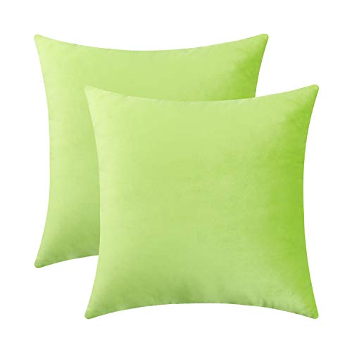 Jeneoo Comfy Soft Thick Velvet Throw Pillow Cases for Sofa Couch, Decorative Solid Square Cushion Covers for Bedroom Car (Lime Green, 18 x 18 Inches, 2 Pieces)