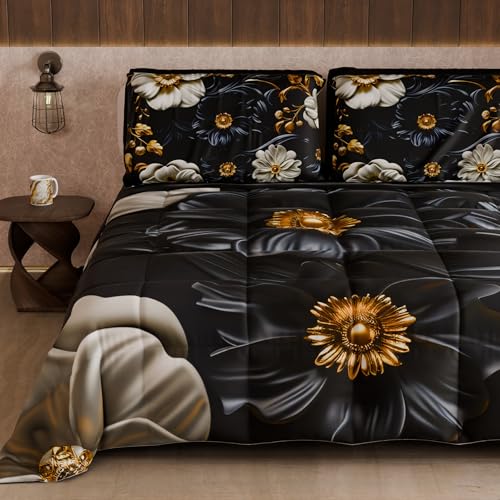 PETTI Artigiani Italiani - Winter Quilt, Winter Duvet, Double Sided Single Quilt Solid Colour and Digital Floral Print 05 6, 100% Microfibre, Made in Italy