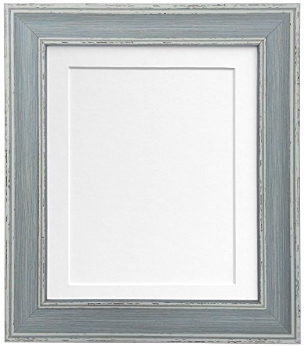scandi Distressed Blue Picture Photo frame with White Mount and Backing Board 24 x 20 For Image size 20 x 16 inch