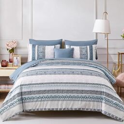 Cottolester Boho Comforter Set Queen Size Light Blue Comforter Set 8 Piece Bed in a Bag Paisley Floral Bedding Sets All Season