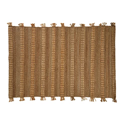 Premier Housewares Large Striped Rug, Cotton, Hemp Rope Bedroom Rug, Handcrafted, Aesthetic Finish, Childrens Rug, Muted Color Palette, Boho Vibe, W240 x D150 x H1cm, Weight 9.9.