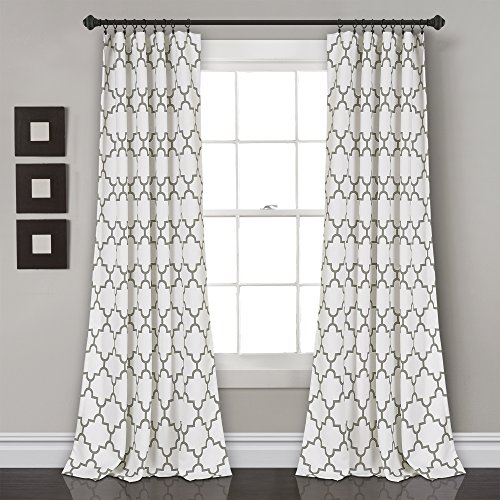 "Lush Decor, Gray Bellagio Room Darkening Curtains-Trellis Geometric Design Window Panel Drapes Set for Living, Dining, Bedroom (Pair), 95” x 52 95"" x 52"""