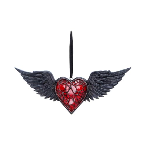 House of Obscura Gothic Hanging Ornament – Resin Dark Fantasy Decoration Collection (Black Winged Heart)