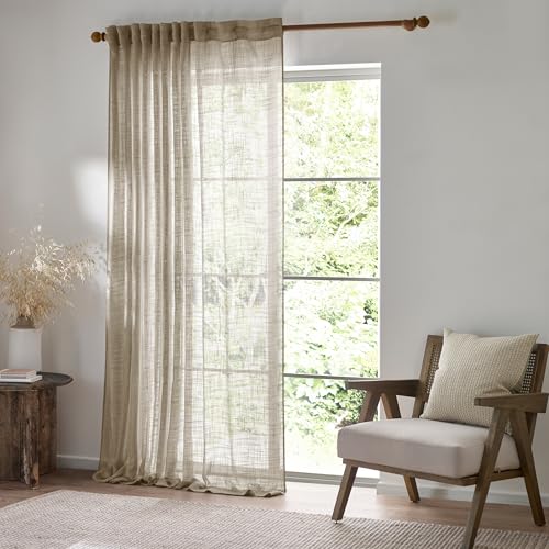 Yard Furn Cirrus Woven Sheer Curtain Panel – Airy Semi Sheer Modern Curtain (Linen - 290x250cm)
