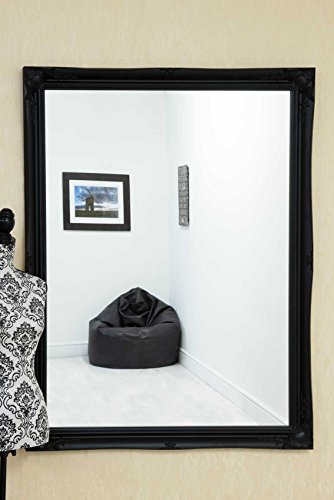 "BLACK HUGE SHABBY CHIC ANTIQUE STYLE MIRROR - 42"" X 54"" OVERALL SIZE (105cm X 135cm)"