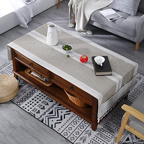 ZMNSZBD Linen Tassel Coffee Table Tablecloth Living Room Rectangular Tablecloth Cover with Pockets