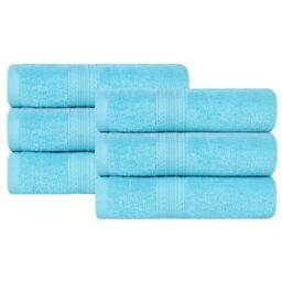 Superior Eco-Friendly Hand Towel Set, Cotton, Turquoise, 40.6 x 76.2 cm, 6-Piece
