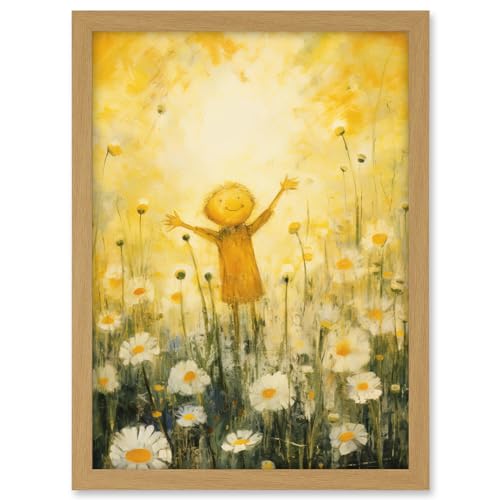 Artery8 Sunshine Happiness and Flowers Everywhere Simple Kids Bedroom Nursery Artwork Framed A3 Wall Art Print