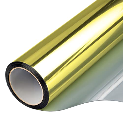 Window Privacy Film One Way Daytime Mirror Tint Treatments UV Heat Control Vinyl Stickers Sun Block Glass Paper Door Covering Reflective,Gold Silver,29.5 Inch x 6.5 Feet