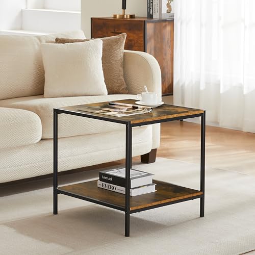 Vida Designs Brooklyn End Table 2-Tier Sofa Side Tables, Bedside Tables with Metal Iron Frame for Living Room, Bedroom, Home Office, Industrial Style (Dark Wood)