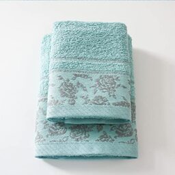 Jenny Sesal Ada Set 1+1 Jacquard Towels with Frill, Set of Two Bath Towels Face and Guest Size: Face: 50 x 100 cm, Guest 38 x 58 cm, 100% Cotton, Soft to the Touch (Verdino)