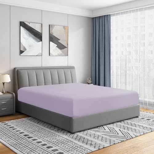Cathay Home Luxury Wrinkle and Fade Resistant Double Brushed Ultra Soft Microfiber 14-Inch Standard Pocket Single Fitted Sheet, Lavender, Full