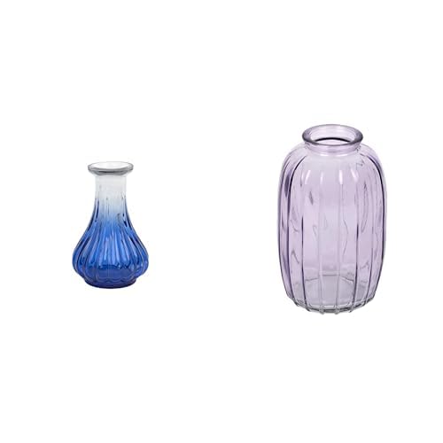 Small Blue Recycled Glass Vase & Lilac Glass Bud Vase 12cm Decor Bundle
