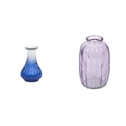 Small Blue Recycled Glass Vase & Lilac Glass Bud Vase 12cm Decor Bundle