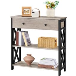 Yaheetech Console Table, Drawer & Shelves, 80 × 29.5 × 81 cm, Grey