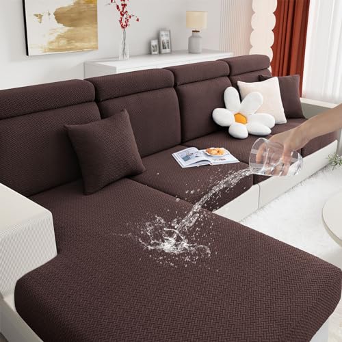 hyha Waterproof Couch Cushion Covers, Stretch Magic Sofa Covers Washable, Thick Jacquard Fabric, Waterproof Sofa Couch Covers for 3 Cushion Couch Sofa for Pets (Back Cover L, Chocolate)