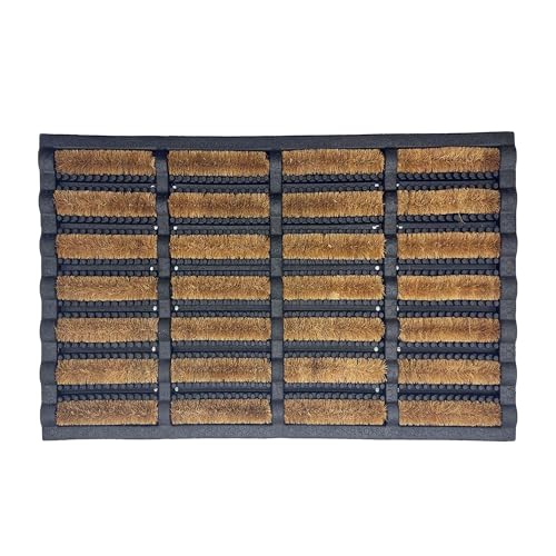 Nicoman Rubber and Coir Doormat, Scraper Door Mat with Natural Bristles, Outdoor Entrance Mat, Removes Grass, Mud & Dirt, Front Door Entrance Doormats (Brown, 60 x 40 cm)