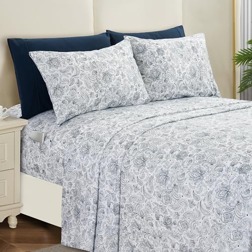 Elegant Comfort Softest and Coziest 4-Piece Sheet Set - 1500 Premium Hotel Quality Microfiber - Deep Pocket, Wrinkle Resistant 4-Piece Paisley Pattern Bed Sheet Set, Twin XL, Paisley Navy