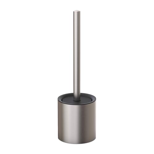 Relaxdays Toilet Brush Set with Stainless Steel Handle, 36.5x10x10 cm, Plastic Brush, Sleek Silver/Black Design