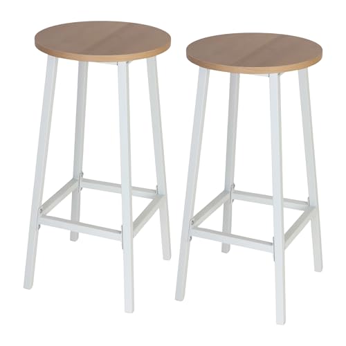 Relaxdays 2pc Bar Stools, Scandinavian Style, Wood & Metal, Footrest, 65x32x32 cm, Natural/White