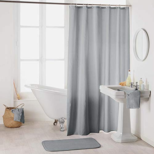 Douceur d'Intérieur Essencia Shower Curtain with Hooks, Polyester, polyester, gray, 180 x 200 cm