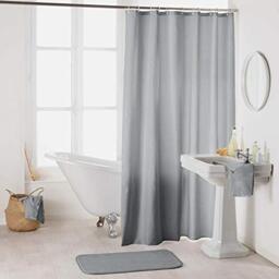 Douceur d'Intérieur Essencia Shower Curtain with Hooks, Polyester, polyester, gray, 180 x 200 cm