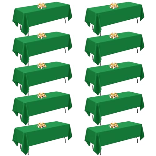 10 Pack Green Tablecloths Rectangle for 8 Foot Tables,60 x 126 Inch Tablecloth,Wrinkle Resistant Washable Tablecloth,Polyester Table Cover for Dining Table Buffet Party and Christmas