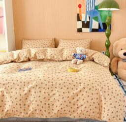 LIWHENHAO Duvet Cover Set, 100% Cotton, Cartoon Cute Patteen Print for Kids (Small Mushroom, Full/Queen (90x90 Inch))