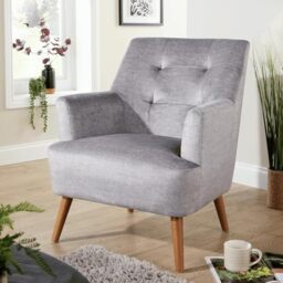 Home Source Accent Armchair – Contemporary Fabric Armchair with Curved Arms, Foam Cushions & Wooden Legs – Comfy Lounge Chair for Living Room, Bedroom or Reading Space (150kg Capacity)